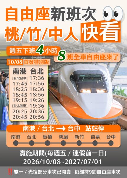 #旅遊便利貼 週五下班就想出發？高鐵幫你加開自由座！每週五下 ...