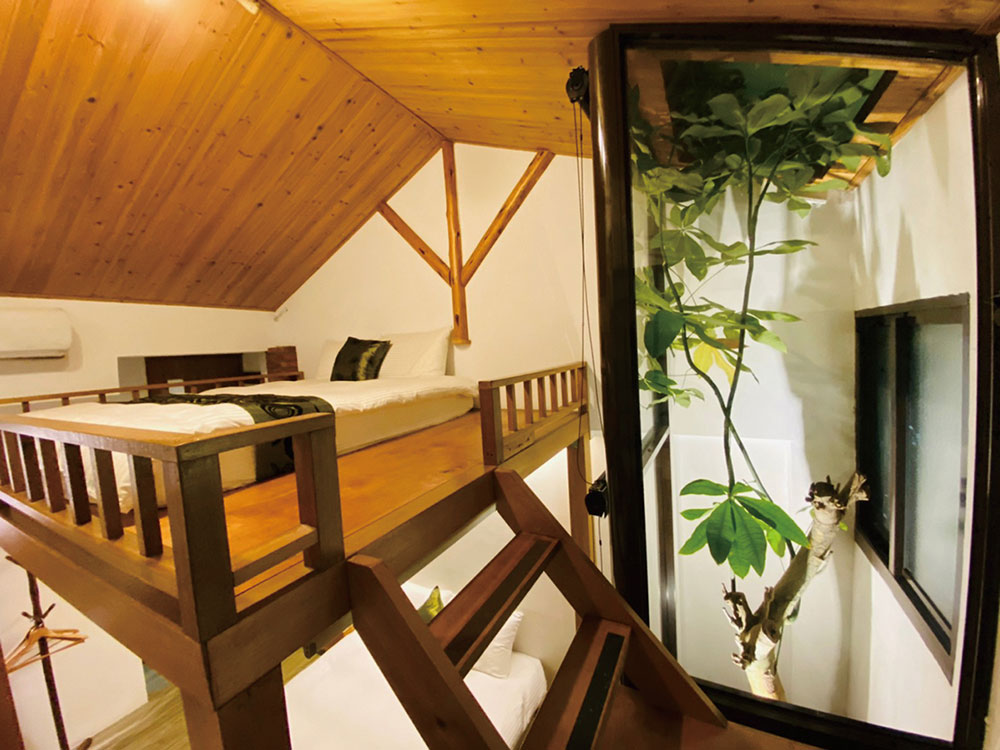 Inside the single-story residence are two attractive suites with sleeping lofts